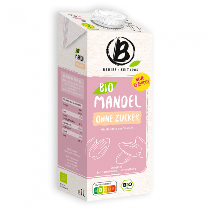 Mandeļu dzēriens (mandeles 2.3%), nesaldināts BIO, BERIEF, 1 L