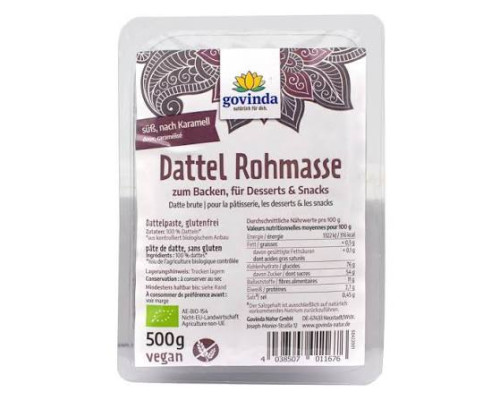 Dateļu pasta, bezglutēna BIO 500 g