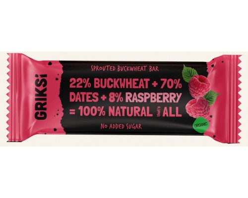 Diedzētu griķu batoniņš - aveņu BIO 35g