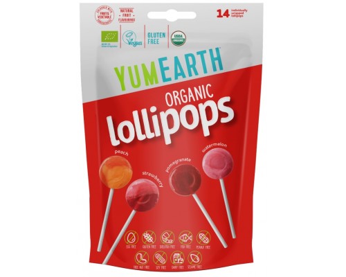 Konfektes uz kociņa ar dažādu augļu garšu BIO YUMEARTH 87g (14 konfektes)