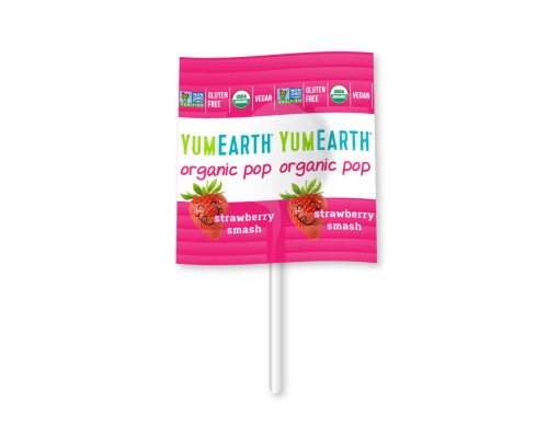 Konfekte uz kociņa ar zemeņu garšu BIO YUMEARTH 6.2g